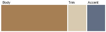 Desert or Southwest exterior color scheme from Sherwin Williams- Dark brown/gold body and light trim.