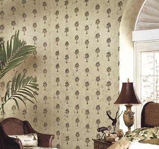 Walls with a stenciled pattern.